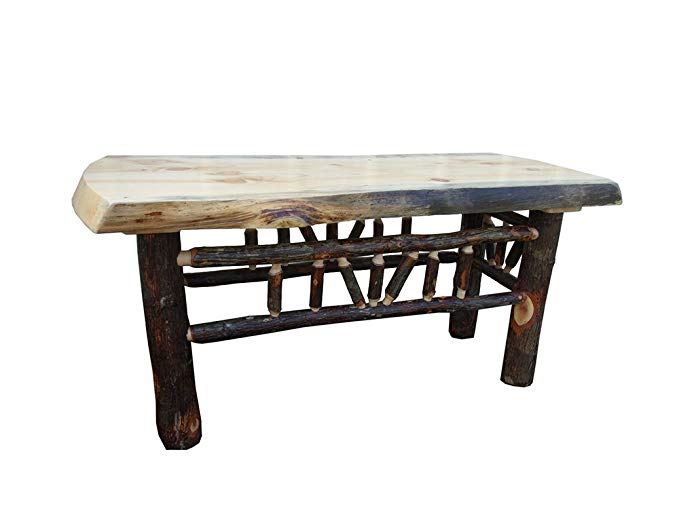 Rustic Pine and Hickory Log Natural Edge Bench/ Coffee Table - 36 Inch