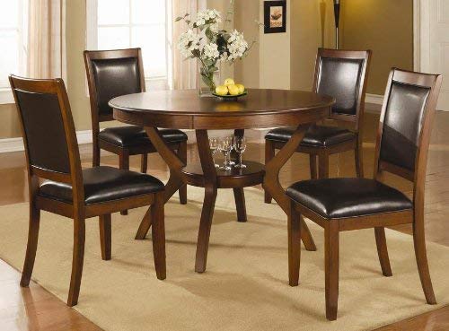 Coaster 102171 102172 Nelms 5 Pc Walnut Round Dining Table Chair Set