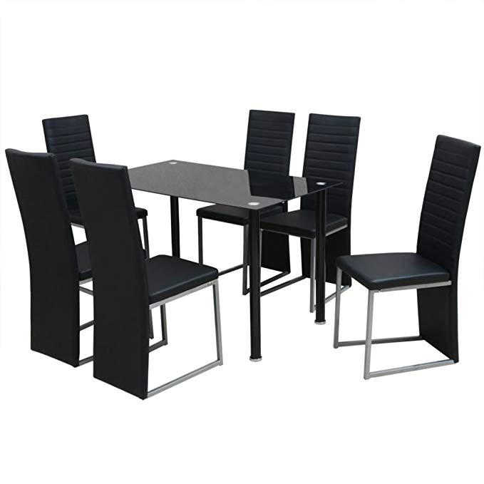 Festnight 7 Piece Dining Table Set with 6 Chairs Home Kitchen Breakfast Furniture Table and Chairs Black