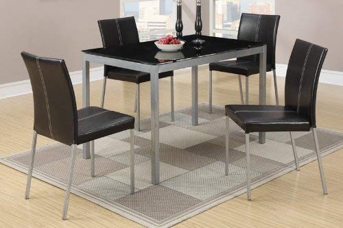 Poundex F2363 Metal Dining Table Black Glass Top 4 Chairs