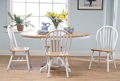 Simple Living Farmhouse 5-piece White Natural Dining Room Set Country Style Table and Chairs