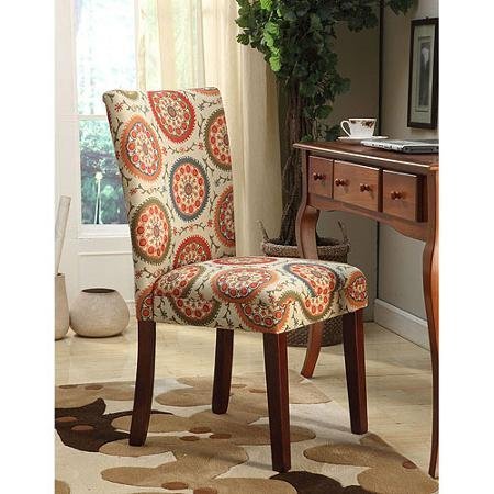 Printed Parsons Chair, Set of 2, Multi-Color Suzani Mid-tone brown