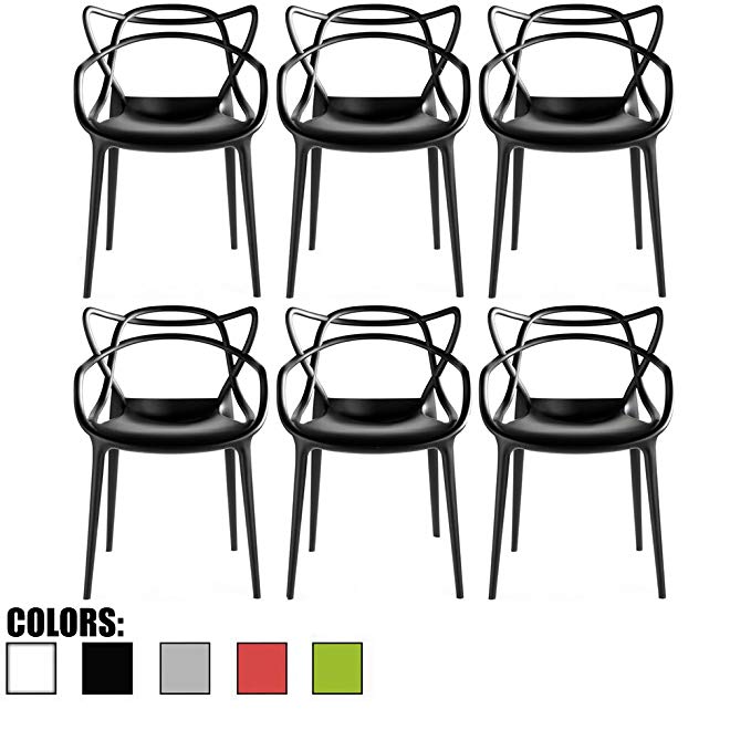 2xhome Set of 6 Black Dining Room Chairs - Modern Contemporary Designer Designed Popular Home Office Work Indoor Outdoor Armchair Living Family Room Kitchen