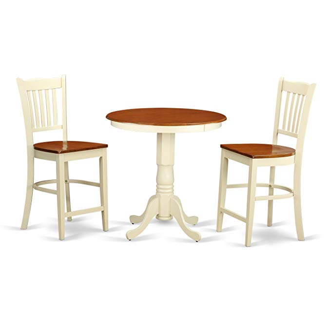 East West Furniture EDGR3-WHI-W 3 Piece High Top Table and 2 Counter Height Dining Chair Set