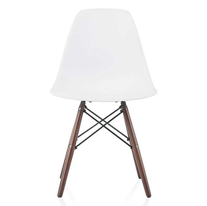 CozyBlock DSW-DL-WHI-4 4 4 Molded Plastic Dining Shell Chair with Dark Walnut Wood Eiffel Legs, Set of 4 L x W x H, 20