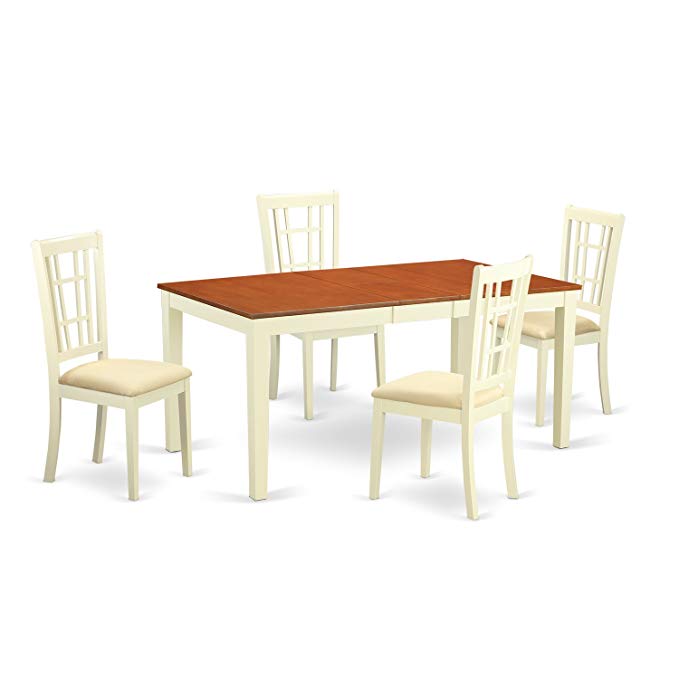 East West Furniture NICO5-WHI-C 5-Piece Dining Table Set, Buttermilk/Cherry Finish