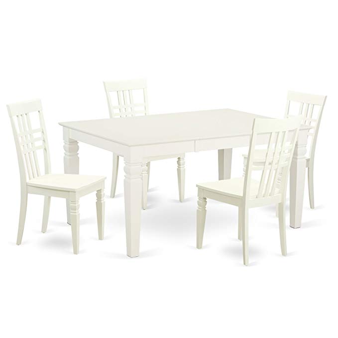 East West Furniture WELG5-LWH-W 5Piece Weston Rectangular Table & Four Solid Wood Chairs for Dining Room in Linen White Finish