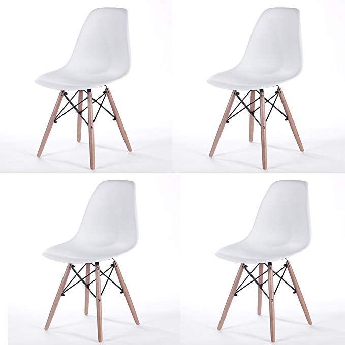 Set of Four White New Seat Height 18.5 inches Chair White Wood Legs for Dining Room Armless Chairs,White