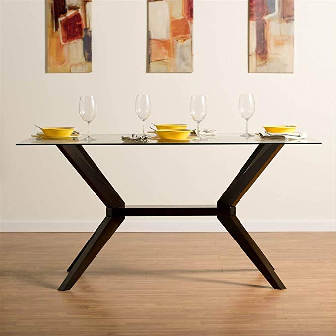 Aeon Furniture Greenwich Glass Top Dining Table in Rich Coffee