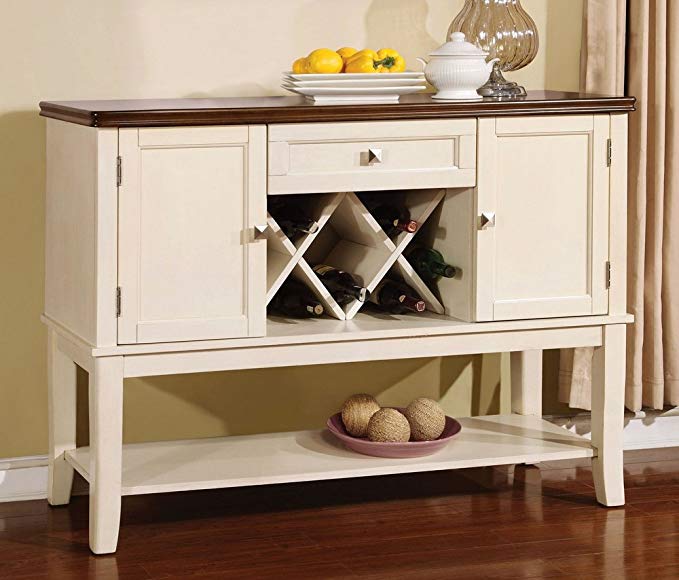 247SHOPATHOME IDF-3326WC-SV Sideboards, White and Cherry