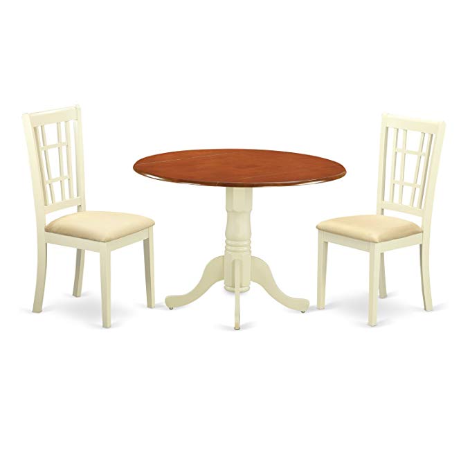 East West Furniture DLNI3-BMK-C 3 Piece Small Kitchen Table and 2 Dining Room Chairs Dinette