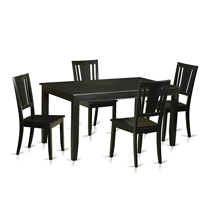 East West Furniture DULE5-BLK-W 5-Piece Dining Table Set, Black Finish