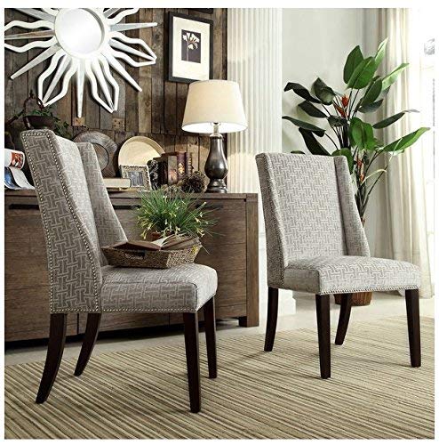 INSPIRE Q Geneva Grey Link Wingback Contemporary Modern Upholstered Hostess Chairs (Set of 2)