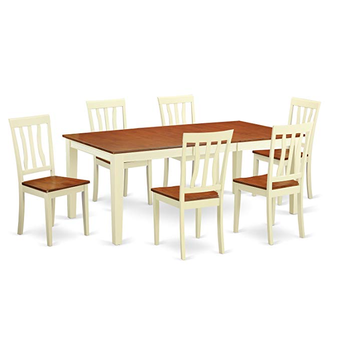 East West Furniture QUAN7-WHI-W 7 Piece Dining Table with 6 Solid Wood Chairs Set