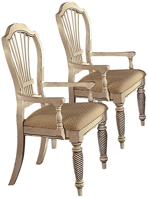 Hillsdale Wilshire Fabric Arm Dining Chair in Antique White (Set of 2)