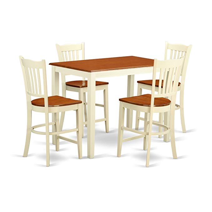 East West Furniture YAGR5-WHI-W 5 Piece Counter Height Table and 4 Kitchen Chairs Set