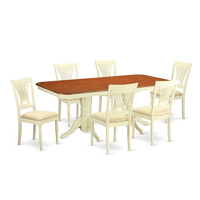 East West Furniture NAPL7-WHI-C 7 Piece Kitchen Dinette Table and 6 Dining Room Chair Set, Buttermilk/Cherry Finish