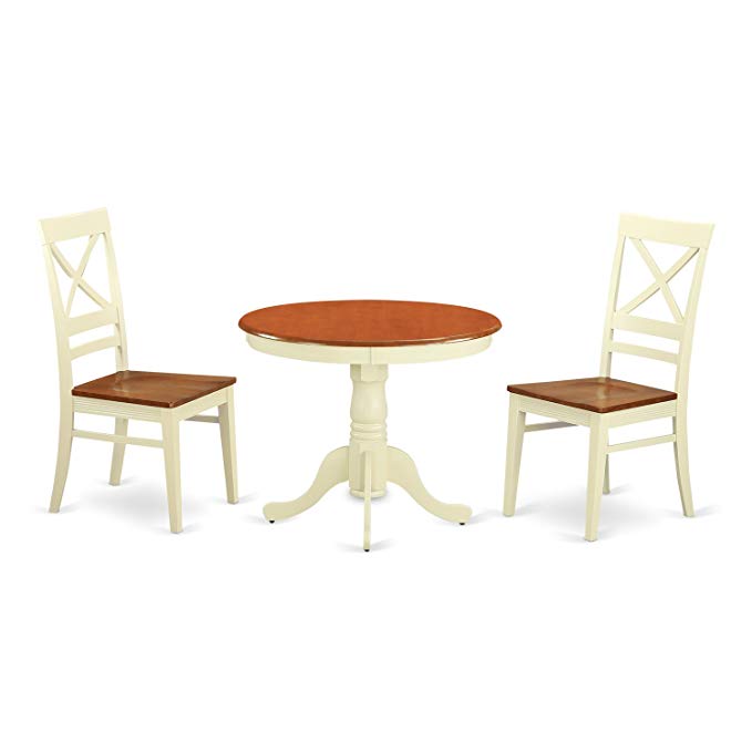 East West Furniture ANQU3-WHI-W 3 Piece Kitchen Dinette Table and 2 Chairs