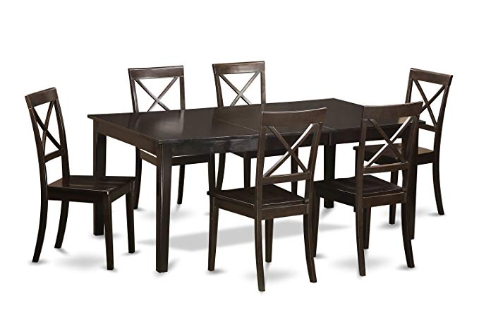 East West Furniture HEBO7-CAP-W 7-Piece Dining Table Set, Cappuccino Finish