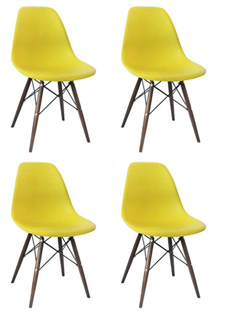 Ariel DSW Dark Yellow Plastic Shell Chair with Dark Oak Eiffel Legs Set of 4