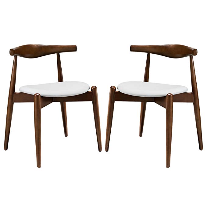 Modway Stalwart Dining Side Chairs, Dark Walnut/White, Set of 2