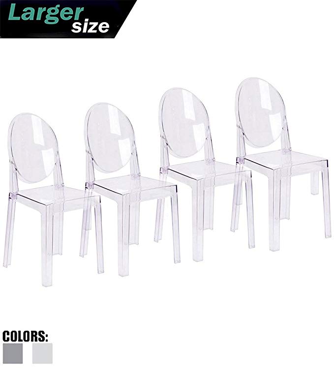 2xhome Set of 4 Large Size – Clear Crystal Mid Century Modern Contemporary Ghost Side Chair Dining Room Chair Victoria Accent Seat Living No Arms Wheels Armless With Back Transparent Guest Office Work