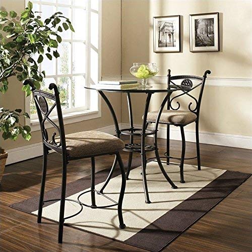 Steve Silver Company Brookfield Round Counter Dining Table in Dark Metal with Glass Top