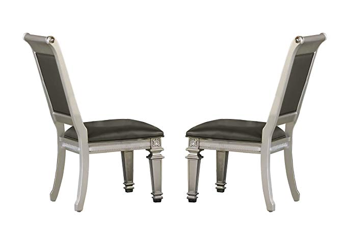 Homelegance Bevelle 2 Piece Pack Modern Dining Chairs, Silver