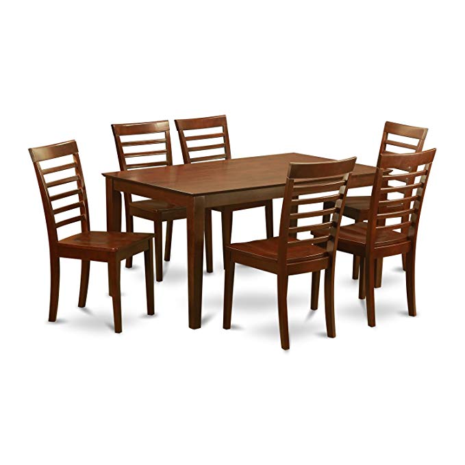 East West Furniture CAML7-MAH-W 7-Piece Dining Room Table Set