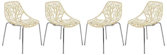 LeisureMod VCAC16CR4 Asbury Modern Dining Chair with Chromed Legs (Set of 4), Cream