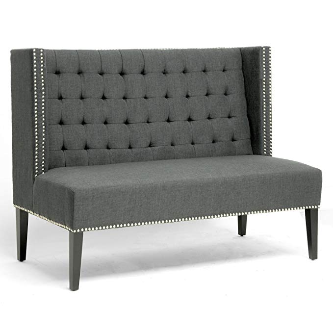 Baxton Studio Owstynn Gray Linen Modern Banquette Bench