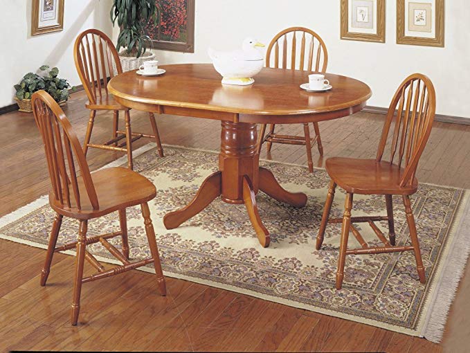 5pcs Oak Finish Wood Oval Dining Table & 4 Windsor Chairs