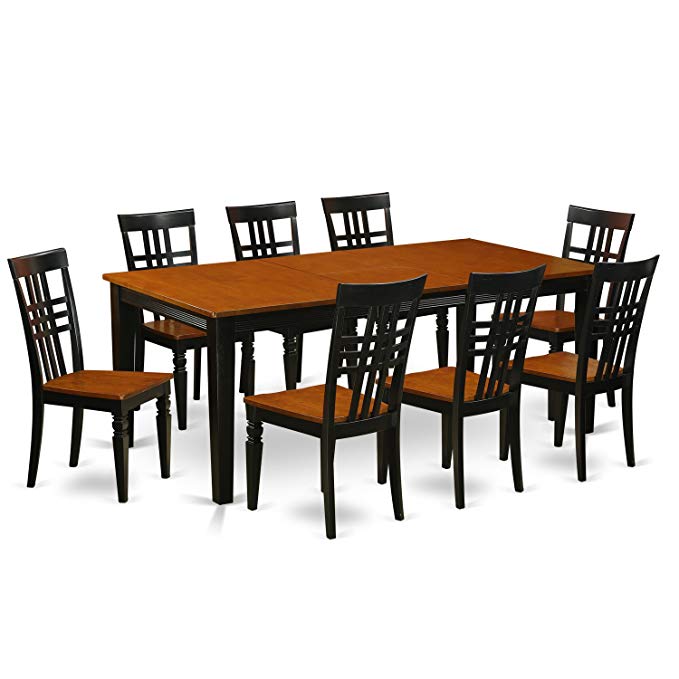 East West Furniture QULG9-BCH-W 9 PC Table Set with One Quincy Dining Table & Eight Dining Room Chairs in black & Cherry Finish