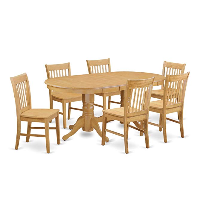 East West Furniture VANO7-OAK-W 7 Piece Kitchen Table and 6 Chair Set