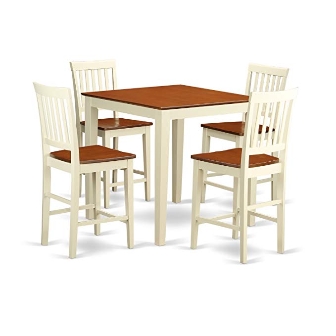 East West Furniture VERN5-WHI-W 5-Piece Counter Height Table Set