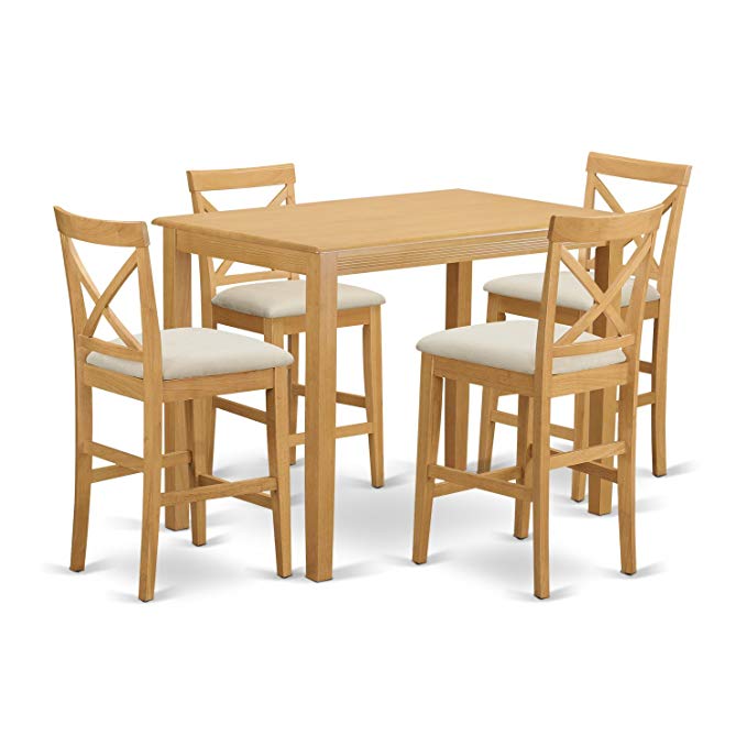 East West Furniture YAPB5-OAK-C 5 Piece High Top Table and 4 Chairs Set