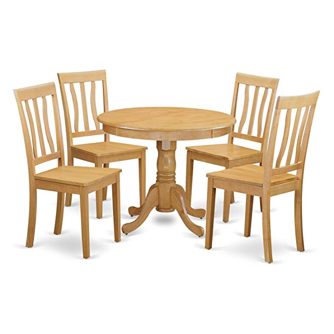 East West Furniture ANTI5-OAK-W 5-Piece Kitchen Table and Chairs Set, Oak Finish