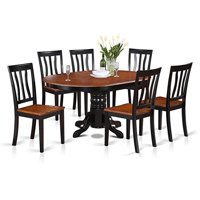 East West Furniture AVAT7-BLK-W 7-Piece Dining Table Set