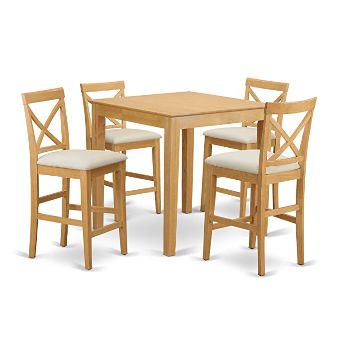 East West Furniture PUBS5-OAK-C 5-Piece Counter Height Table Set, Oak Finish