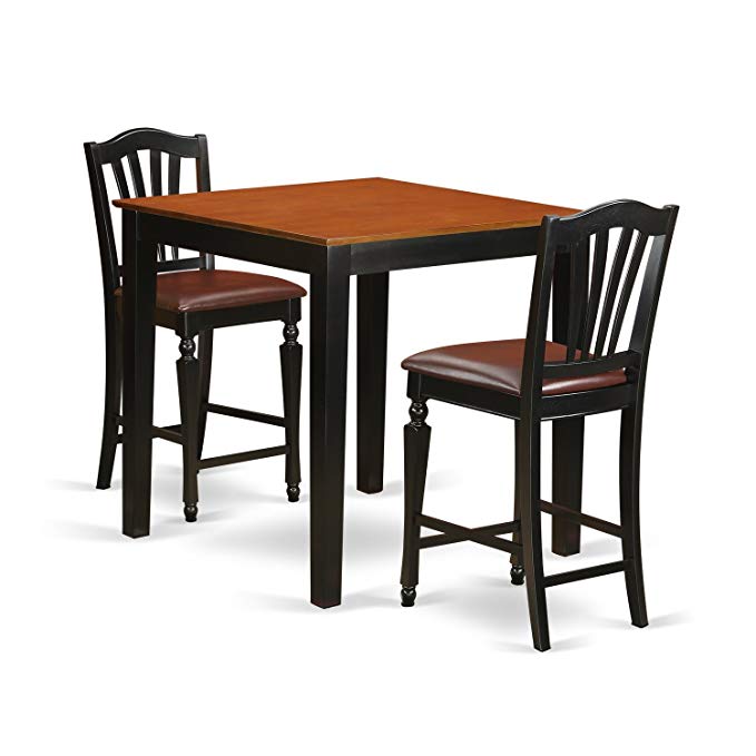 East West Furniture PBCH3-BLK-LC 3 Piece High Top Table and 2 Counter Height Chairs Set