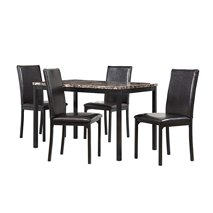 Declan Sleek and Simple Faux Marble Table Together with Faux Leather Metal Chair, 5-Piece Dining Set