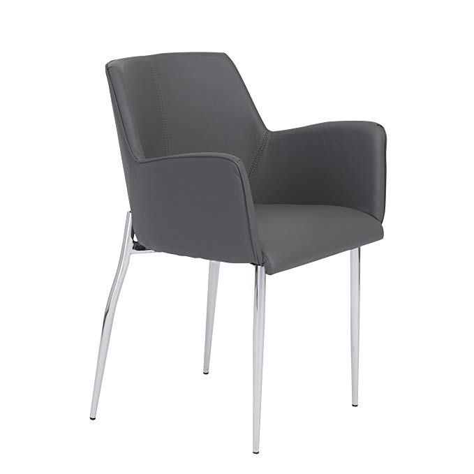 Euro Style Sunny Leatherette Arm Chair, Set of 2, Gray with Chrome Legs