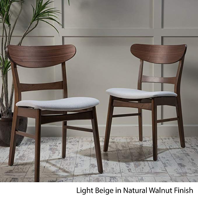 Home Idalia Mid-Century Fabric Dining Chair (Set of 2) Light Beige in Natural Walnut Finish