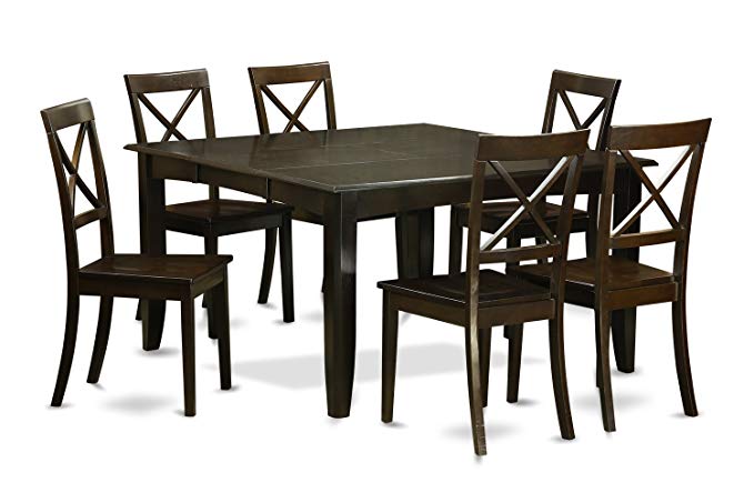 East West Furniture PFBO7-CAP-W 7-Piece Dining Table Set, Cappuccino Finish