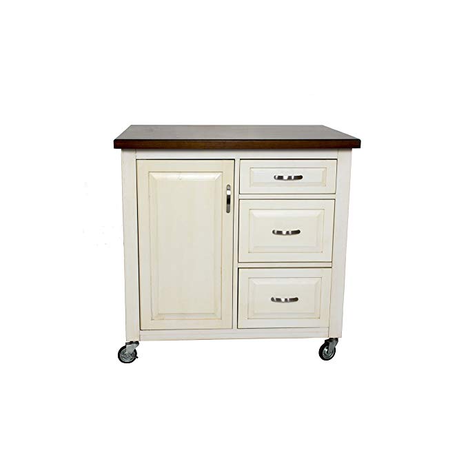 Sunset Trading PK-CRT-04-AW Andrews Kitchen Cart, Distressed Antique White/Chestnut Top/Antique White Base