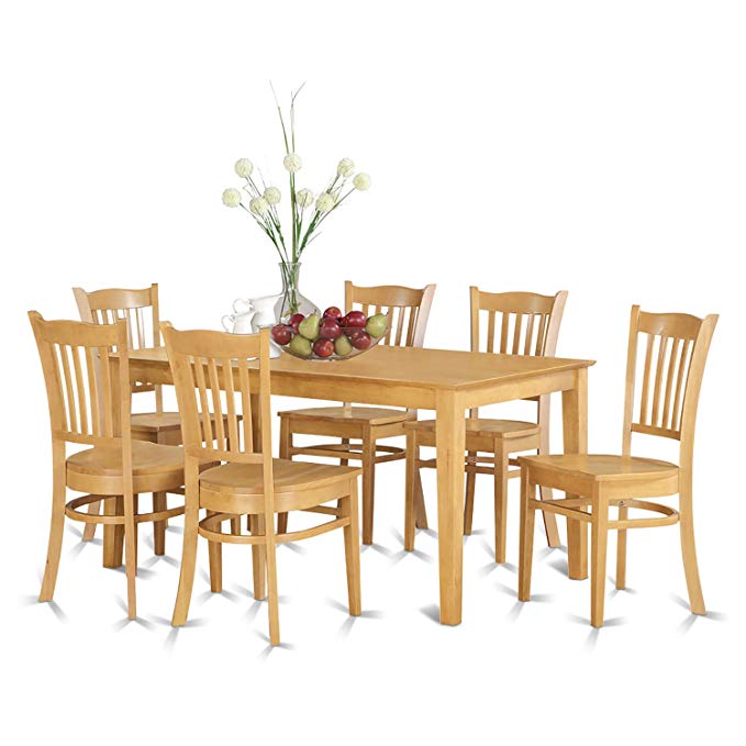 East West Furniture CAGR7-OAK-W 7-Piece Dining Table Set