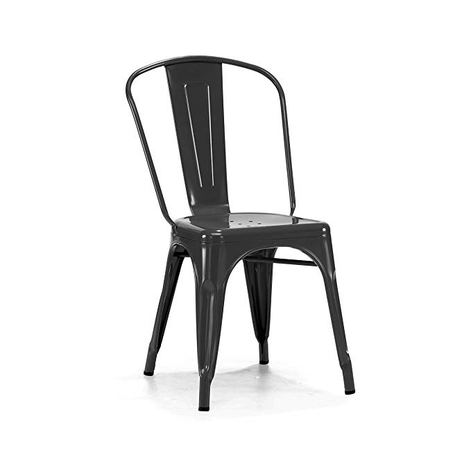 Design Lab MN LS-9000-BLK Dreux Steel Stackable Side Chair (Set of 4) Glossy, Black