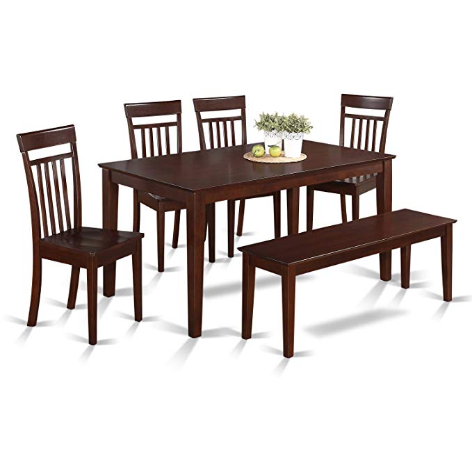 East West Furniture CAP6S-MAH-W 6-Piece Kitchen Table Set with Bench