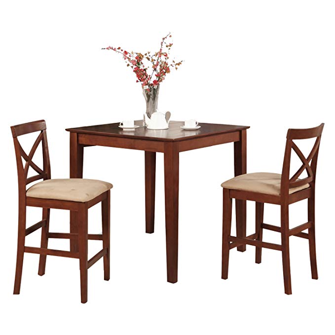 East West Furniture PUBS3-BRN-C 3-Piece Counter Height Dining Table Set, Brown