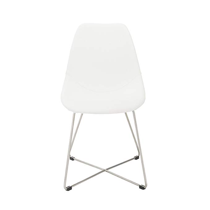 Euro Style Anahita Soft Leatherette Side Chair with Brushed Stainless Steel Base, White, Set of 4